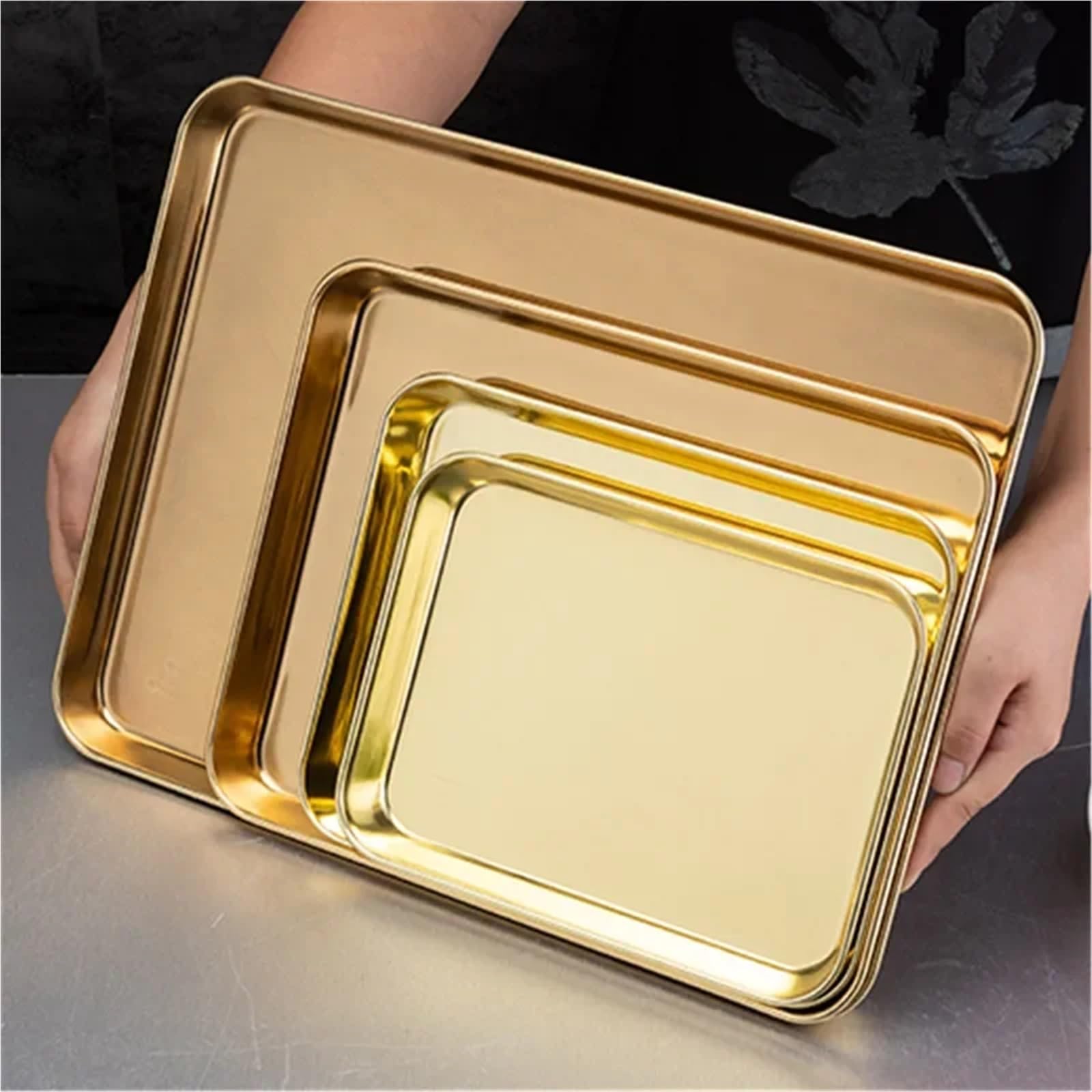 Bandeja de Servicio de Acero Inoxidable Bandeja for Horno de Acero Inoxidable 304 chapada en Oro con Rejilla enfriamiento, Apta for lavavajillas(22)