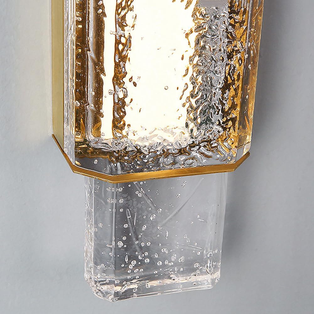 Nordic Light Luxury Bubble Crystal Glass LED Wall Light Bar 3000K Warm White Light Bedroom Long Wall Sconce Clear Crystal Gold Linear Bathroom Vanity Wall Lamp for Living Room Hallways