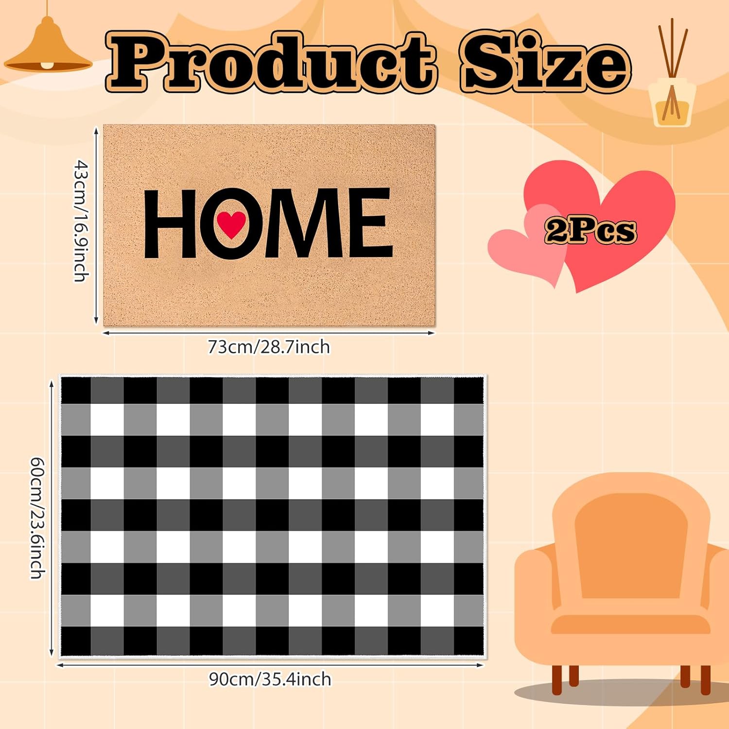 2 Pack Layered Home Doormat Set Coir Welcome Home Mat Black and White Buffalo Plaid Checkered Outdoor Rug Spring Fall Farmhouse Housewarming Gifts Front Porch Rug for Indoor Outdoor Entryway Decor