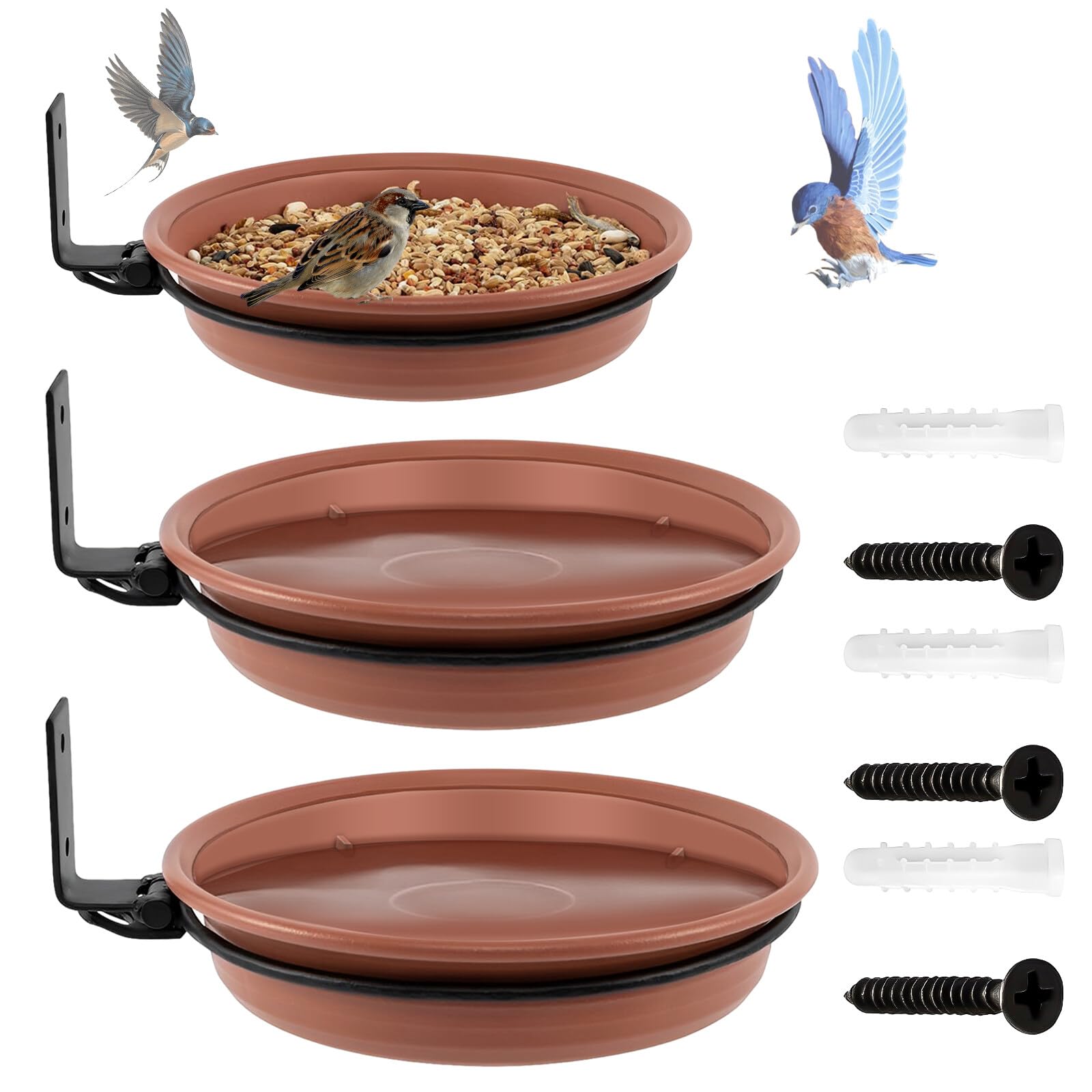 3 Piece Bird Bath for Garden, Wall Mounted Bird Feeders Garden Decor, Bird Feeders - Attracting Wild Birds, Hanging Bird Bath, Bird Water Feeder for Installed on Trees,Balcony,Outdoor Walls, Window