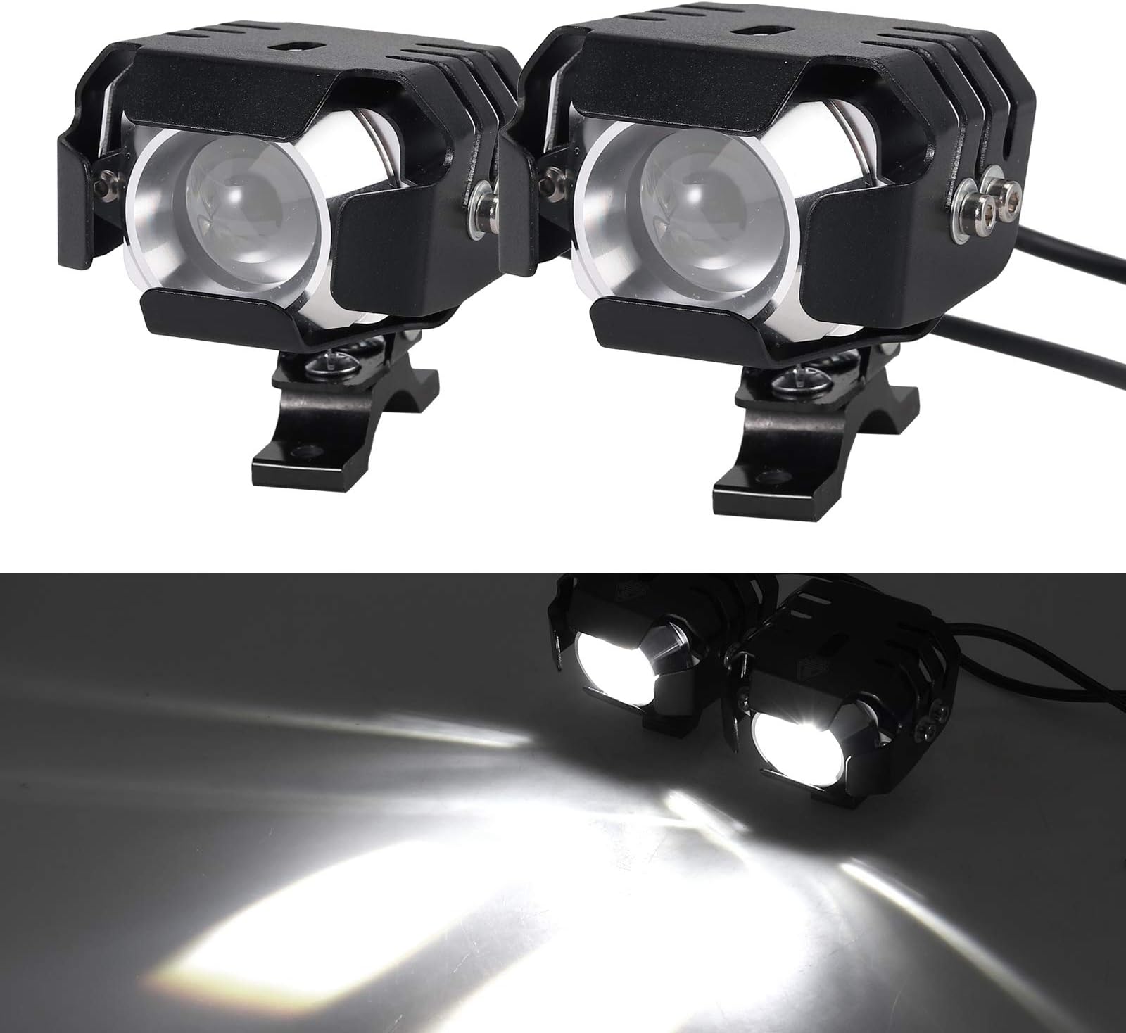 Justech 2pcs Motorcycle Headlight 20W 3200LM Motorbike Beam Headlamp LED Fog Spot Lights Bulb Auxiliary Lamp with Switch for 12-80V Vehicles Motorcycles Bicycles Bike Cars Trucks Boat