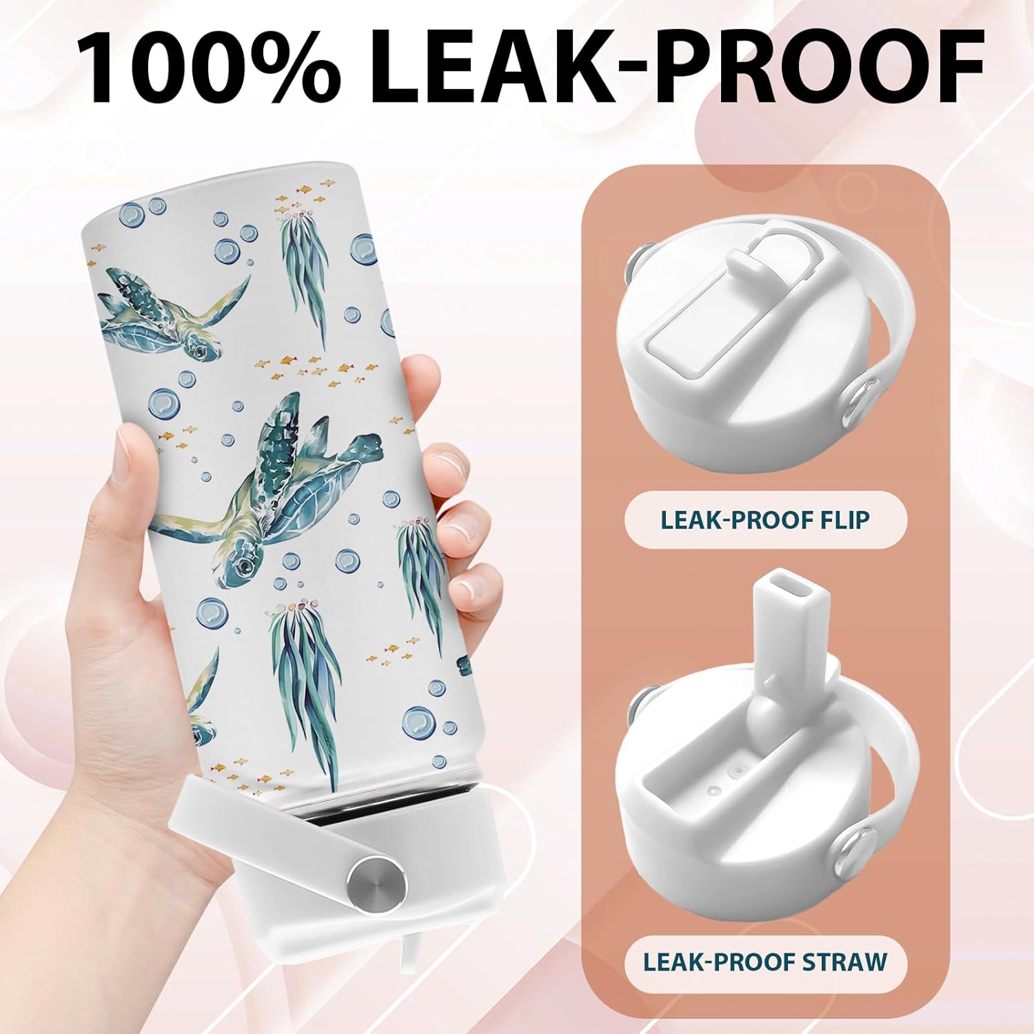 Turtle Gifts for Turtle Lovers, 16 oz Water Bottle with Straw Lid, Stainless Steel Insulated Sea Turtles Tumbler, Ocean Turtles Water Bottle for Turtle Lovers (1pcs) - Image 3