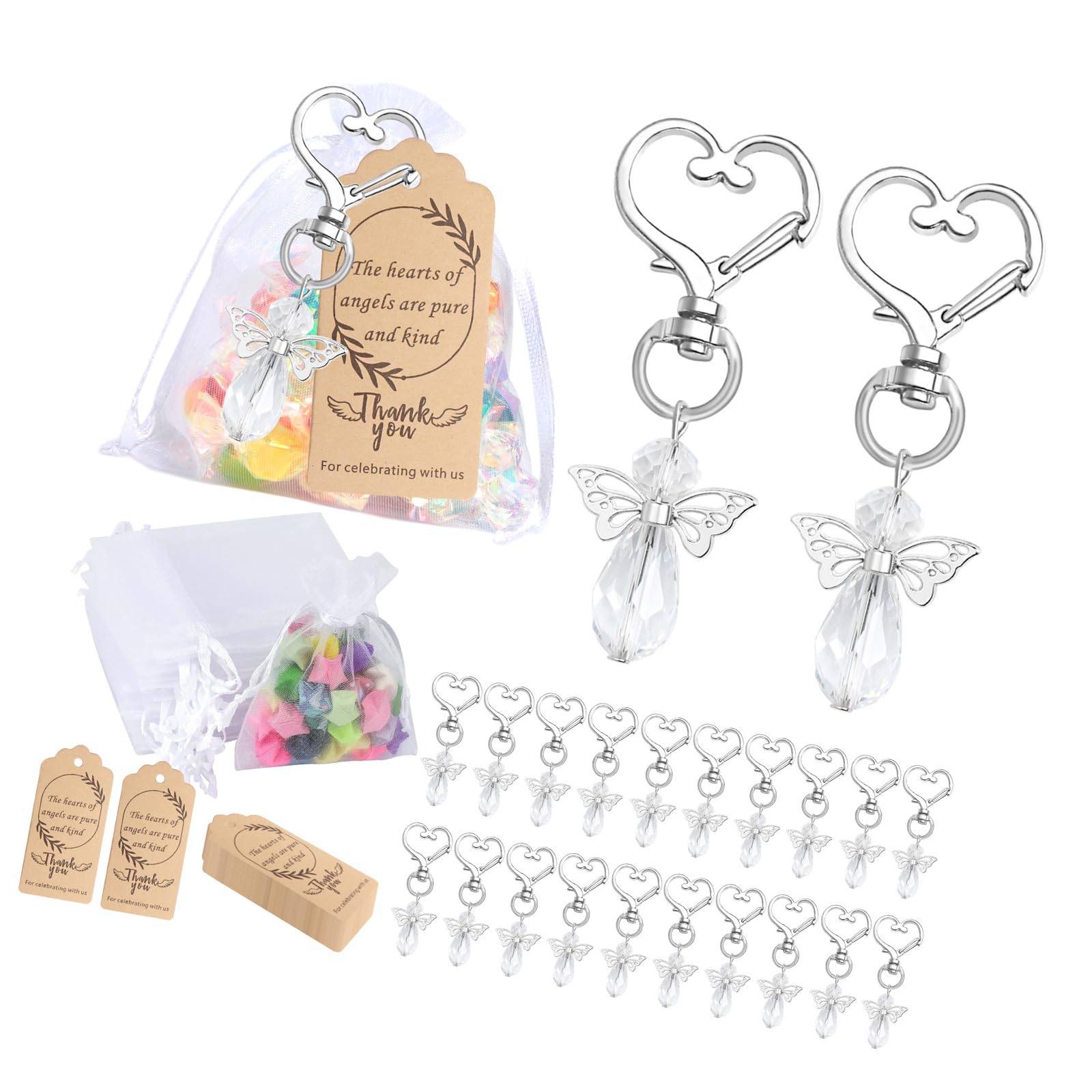 Tsophreniq 30Pcs Wing Keychain with Drawstring Bag Wedding