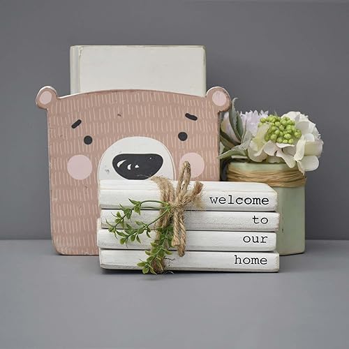 Miniatura 2 de Parisloft Welcome to Our Home - Decoración decorativa de imitación para libros, pequeña decoración del hogar atada con cordel y vegetación, letrero