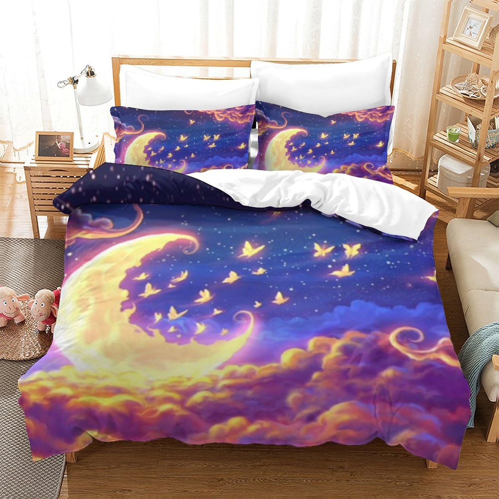 Housse de couette ciel nocturne 3D anti-glisse avec zip solide pour lit king size 220x240