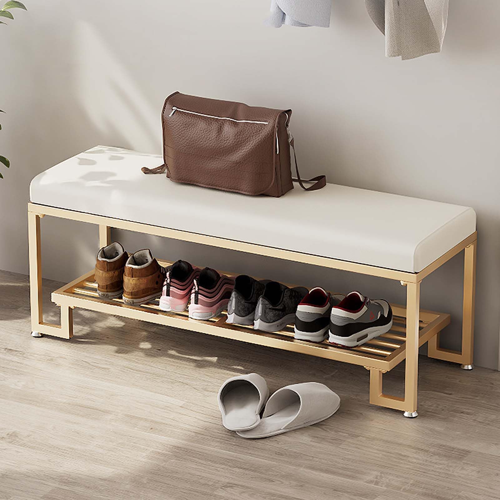 Banco para Zapatos, Entrada, Pasillo Interior, con Espacio de Almacenamiento y Asientos, Banco para baño, vestíbulo con cojín de Cuero sintético.