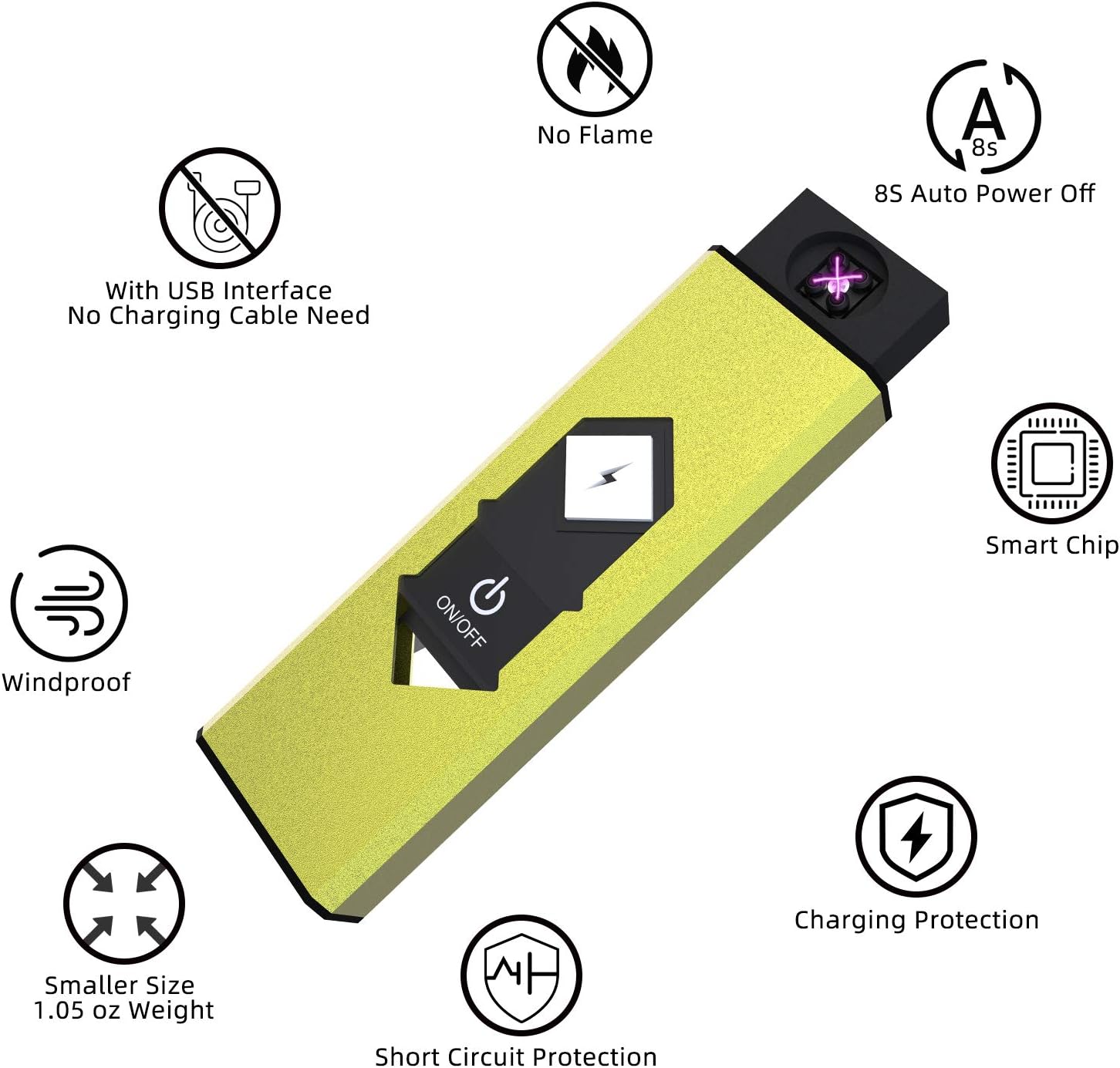 JUNTAI Candle lighters, Unique lighters Design, Mini Lighter Without Additional Charging Cable, Candle Lighter with USB Head, Multi-Color Options, Metal Frosted Shell(Gold Double)