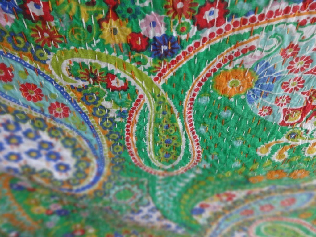 Sophia-Art Indian Handmade Kantha Quilt Bedspread Throw Paisely Blanket Twin Size Gudari