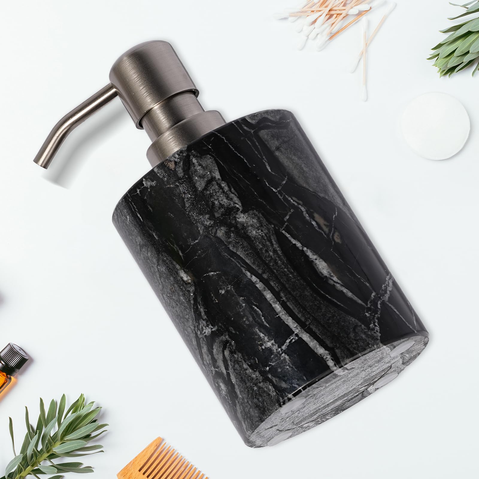 Dispenser di sapone in marmo nero con pompa in acciaio inossidabile per piano di lavoro della cucina del bagno - Dispenser per lozione e liquido