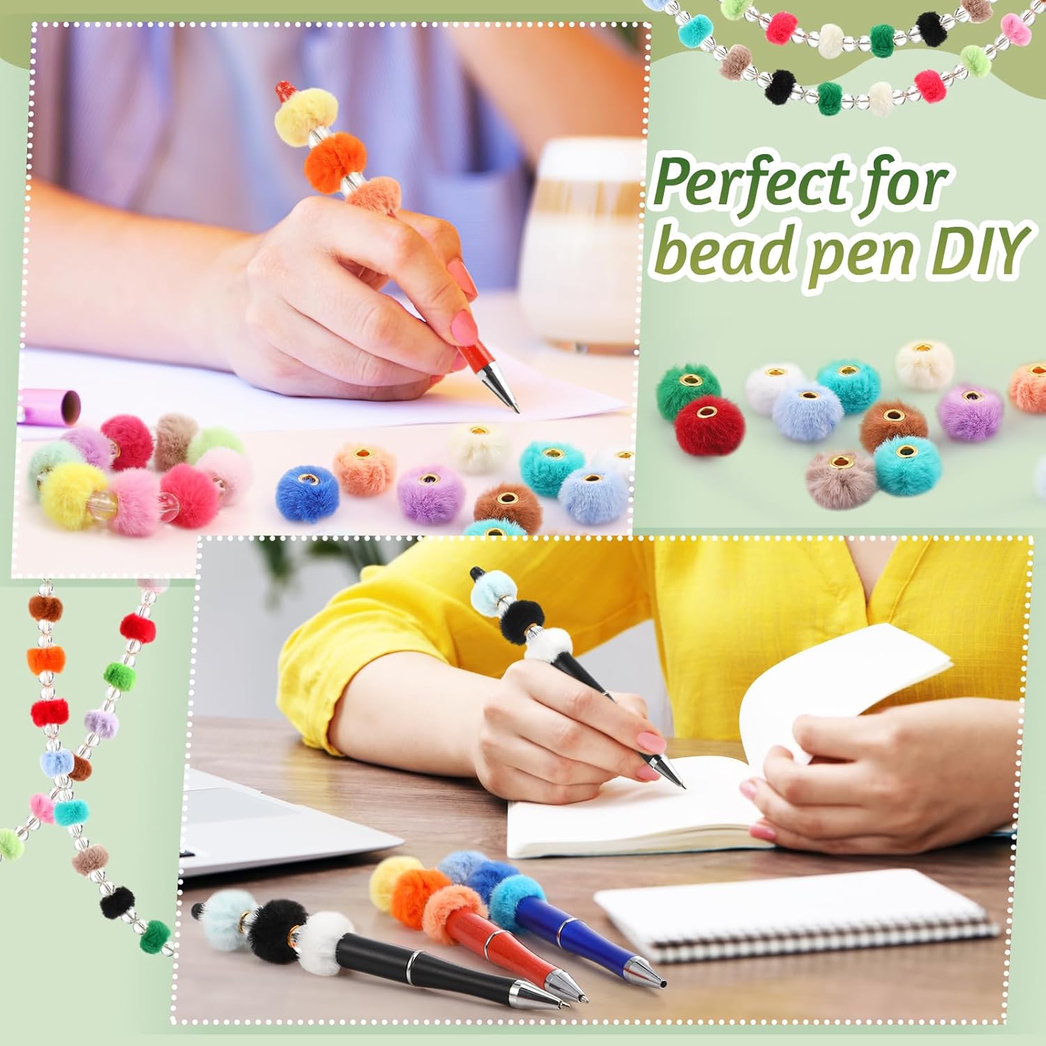 Ferreve 360 Pcs Fuzzy Poms Beads for Pens Bulk Holiday Soft Fluffy Spacer and Clear Beads for DIY Bracelet Keychain Handicrafts Making Jewelry Accessories Gift Easter Supplies(Mlticolor)