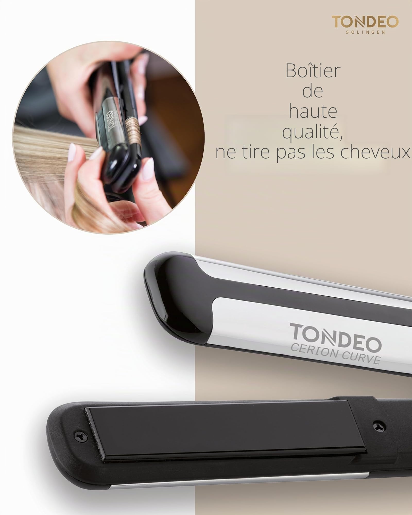 TONDEO Lisseur Cheveux CERION CURVE boucles et lissage | Lisseur pour cheveux avec fonction 2 en 1 | Pour des boucles durables et des cheveux soyeusement lisses