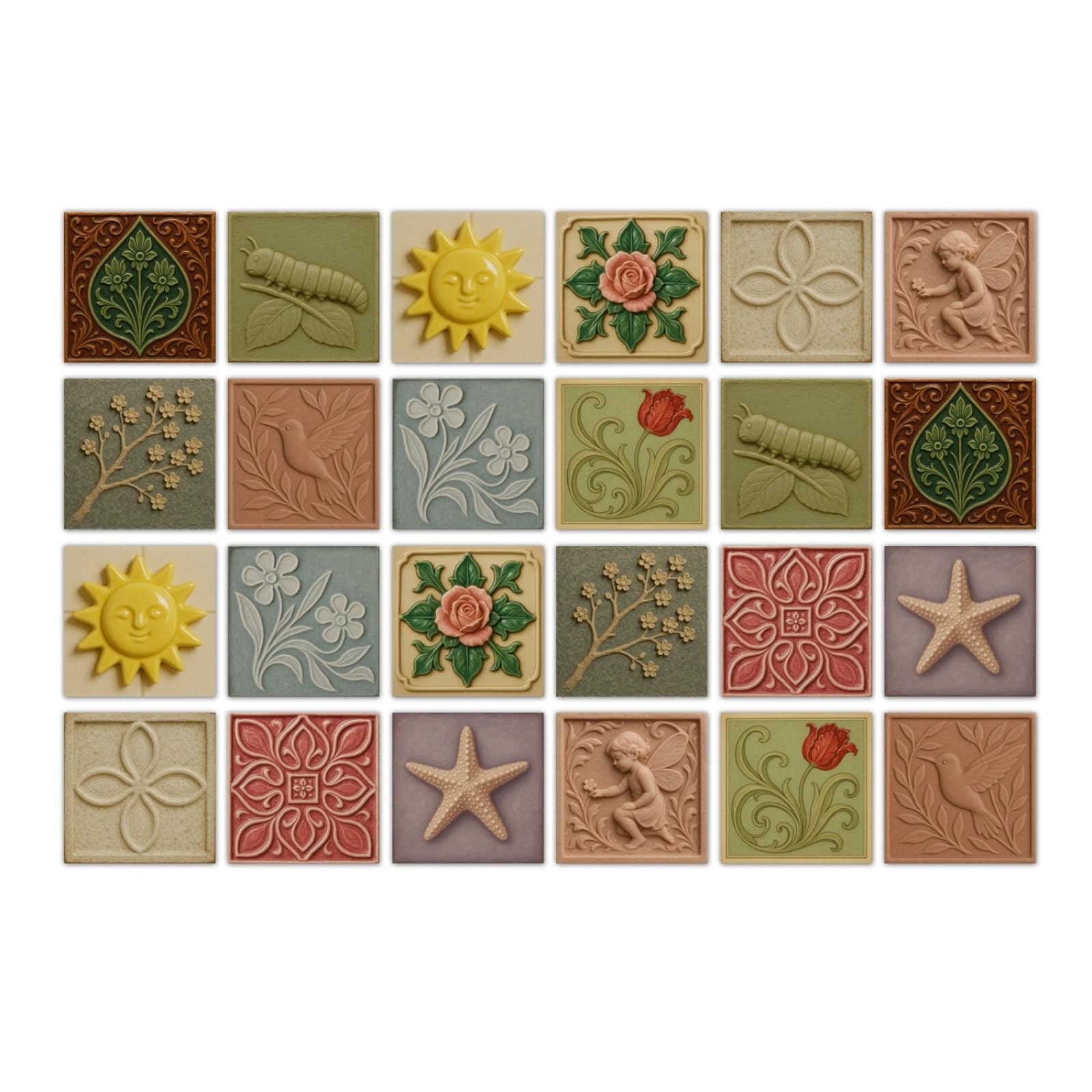 Moroccan Tile Stickers for Kitchen， Tile Stickers Sun Insect 24 Pcs 10x10 15x15 20x20 cm Waterproof Oil Proof PVC(24 Pcs/20x20cm)