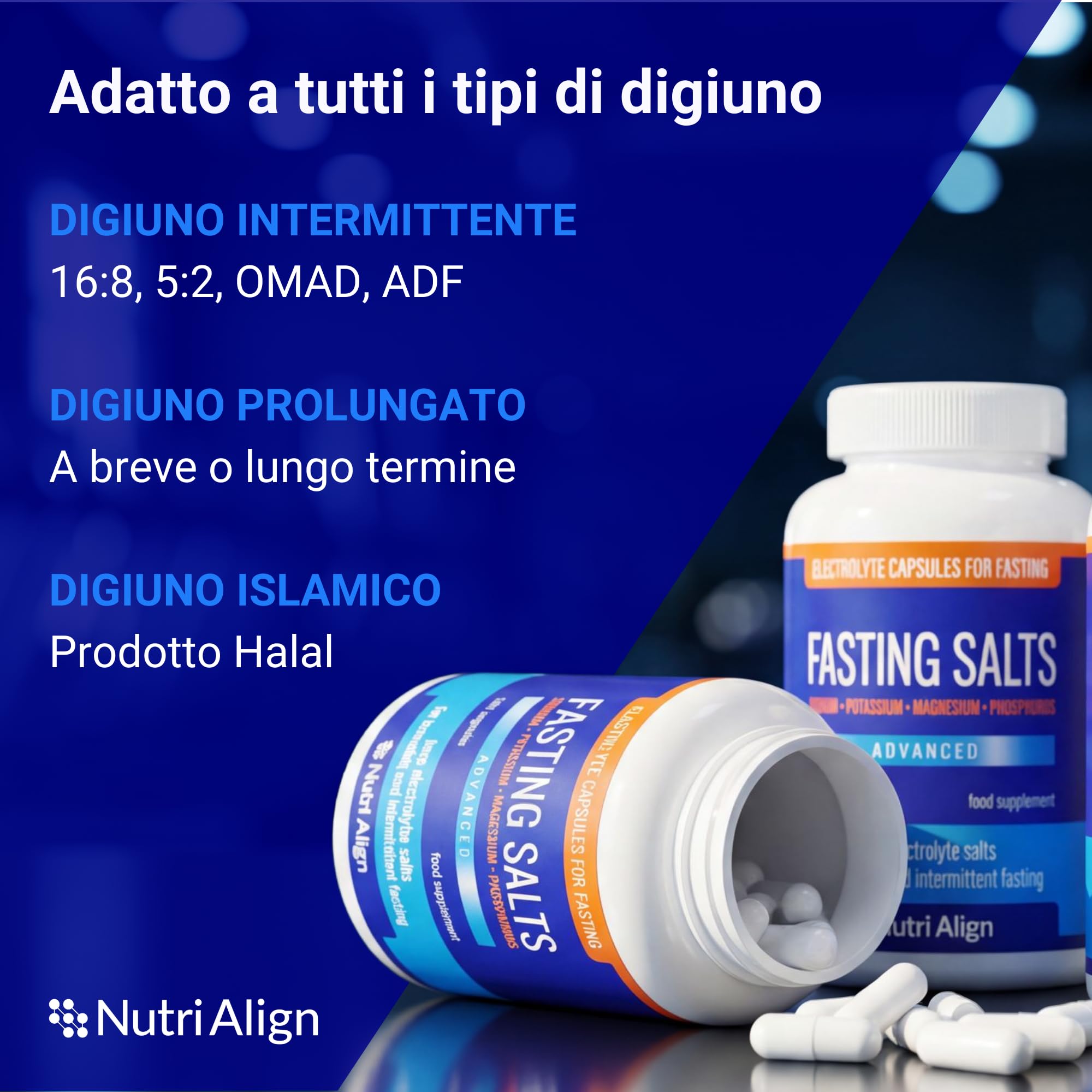 Nutri-Align Sali Elettrolitici Digiuno 120 Capsule | Elettroliti di Fosforo Sodio, Potassio e Magnesio | Elettroliti Puri e non Aromatizzati | Senza Zucchero e Riempitivi | Prodotto nel Regno Unito