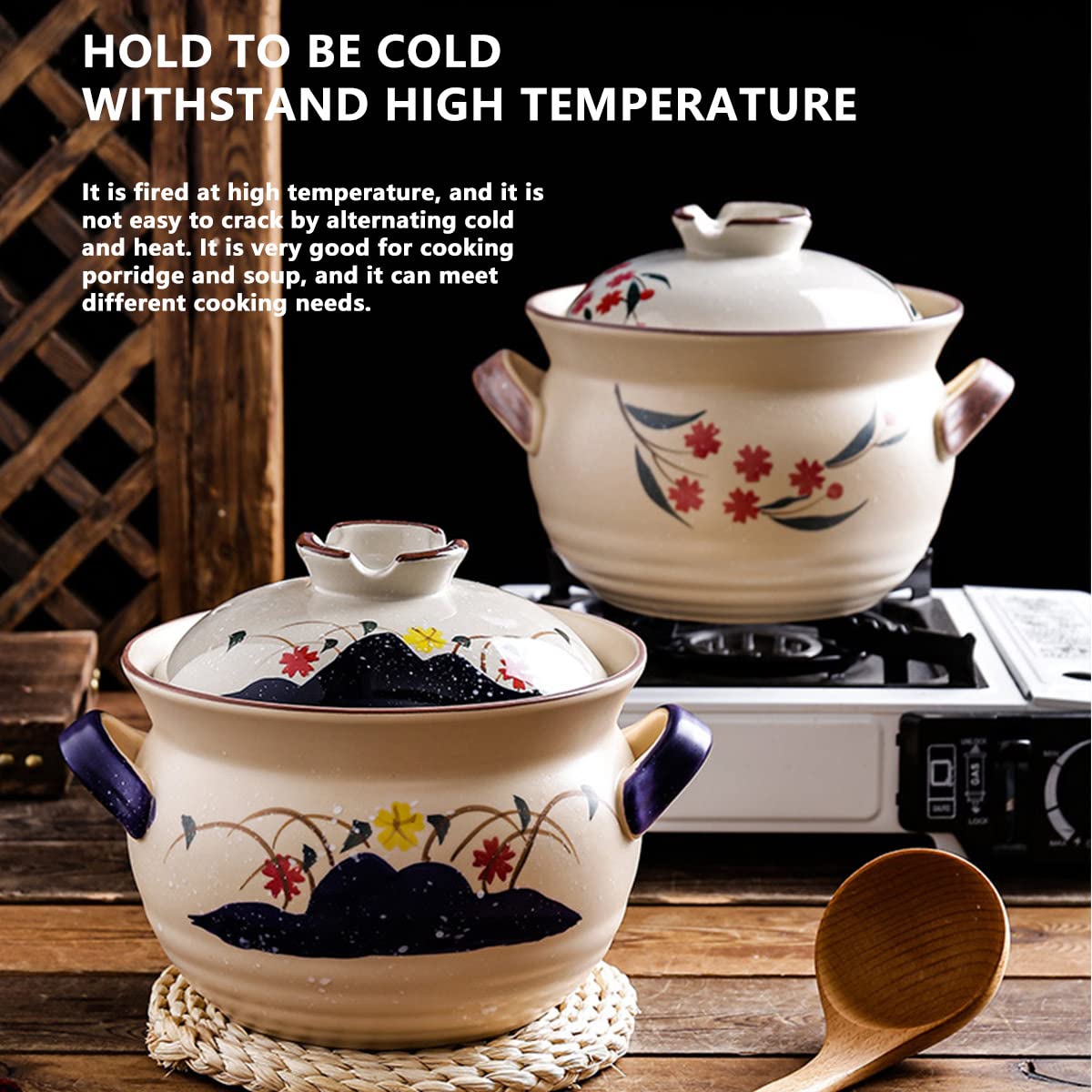 Olla De Hierro Fundido Esmaltada Estilo Japonés Olla De Estofado De Sopa Pintada A Mano De Alta Temperatura Hogar Duradero Cazuela Duradera Cocina para Estofar, Asar, Cocinar,Azul,1.5L