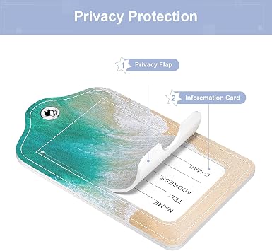 2 Pack PU Leather Luggage Tags for Suitcase, Travel Cruise Luggage Tag with Privacy Flap, Name ID Label and Metal Loop for Women Men Baggage Handbag School Bag Backpack, Beach