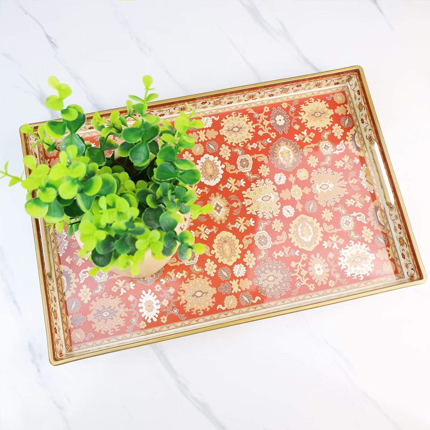 Spsyrine Serving Tray, Plastic Rectangular Coffee Table Tray with Handles, Modern Decorative Tray for Living Room, Ottoman, Home Decor, 15.6” X 10.2" - Image 4