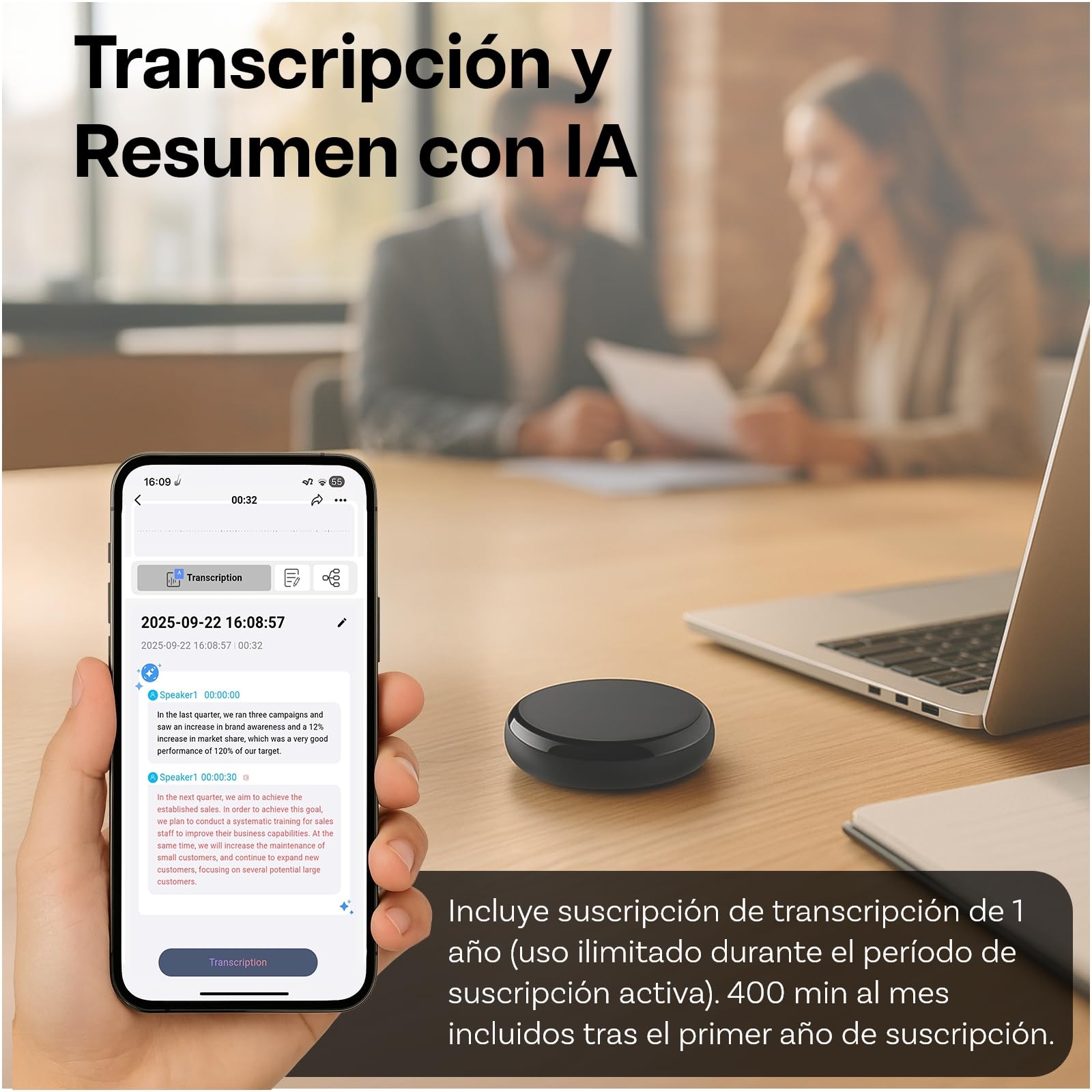 Grabadora de Voz IA 32GB por MMOBIEL – Control por App, Transcripción y Resumen Automático, Traducción en Tiempo Real, Bluetooth y Reproducción con Auriculares para Reuniones, Llamadas y Clases