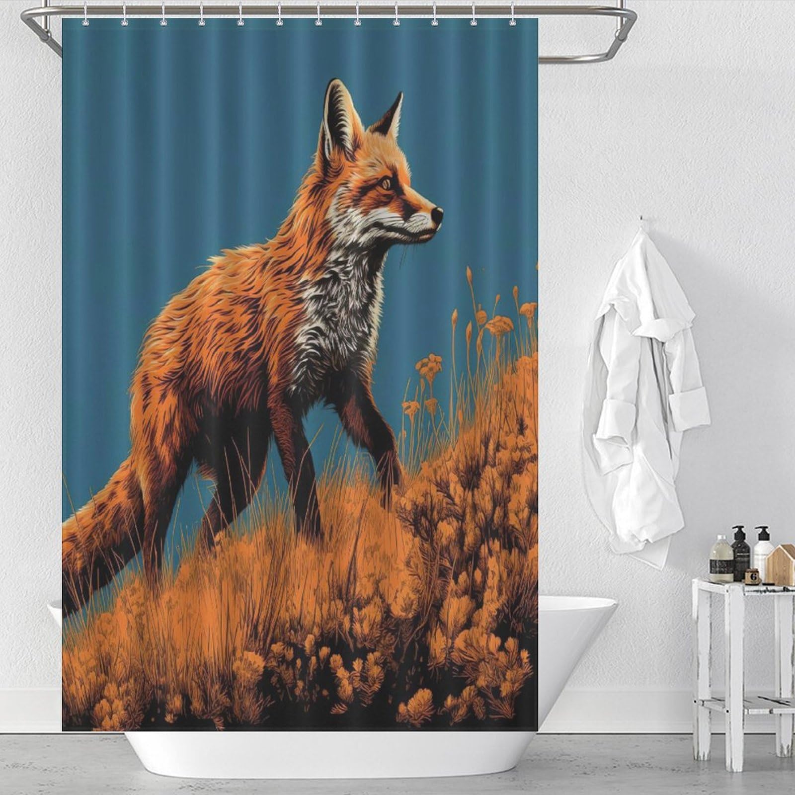 Rideau de douche renard en polyester lavable 122x183 cm pour salle de bain