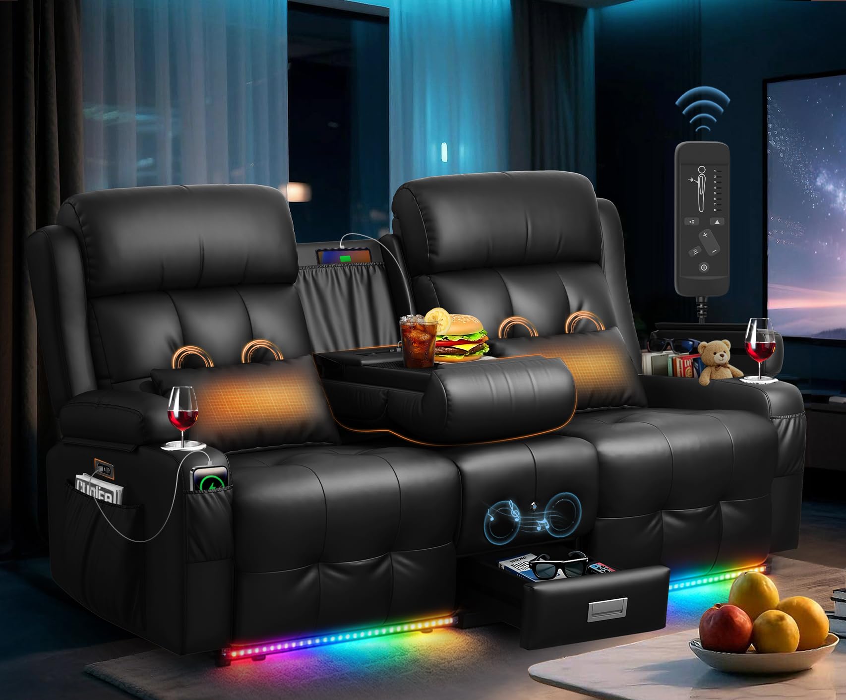 RV Loveseat Recliner Sofa, Home Theater Seating with Heat Massage