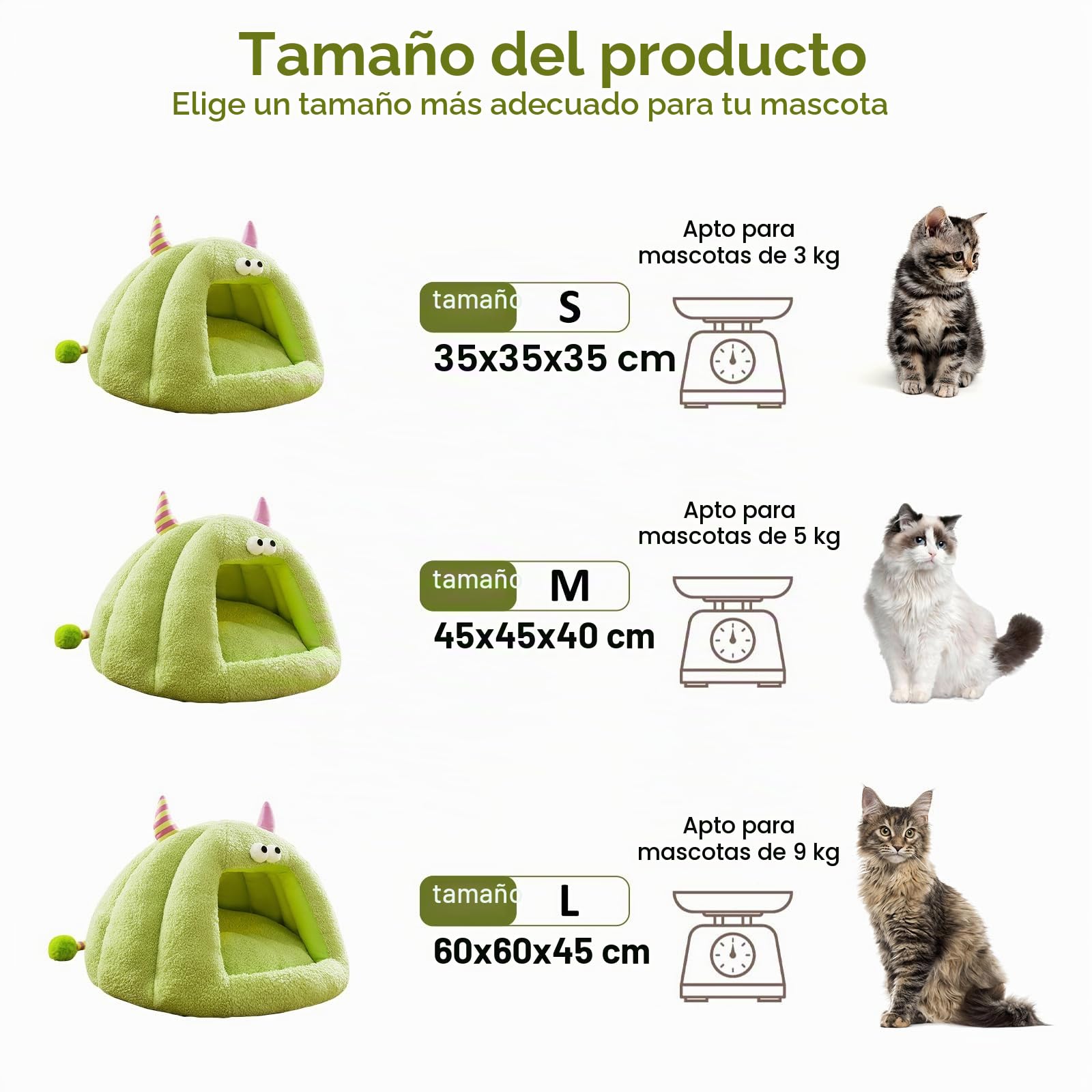 Galatée Cama Cueva para Gatos, Cálida Casa Cueva para Dormir para Gatos y Perros, Cama De Felpa Suave para Perros, Iglú para Perros, Linda Tienda De Campaña De Dibujos Animados para Gatos(M, Verde)
