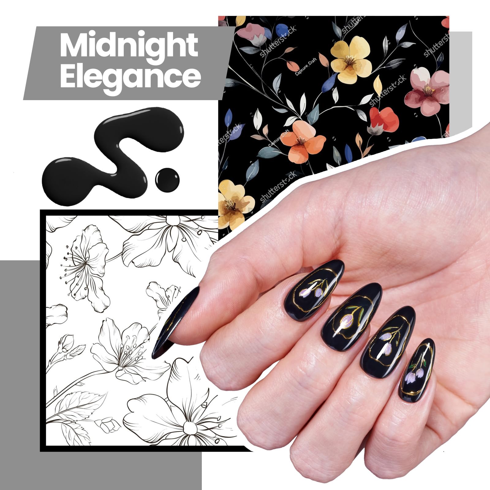 Beetles Black Gel Nail Polish Kit with U V Light, 5 Pcs Gel Polish Kit with Base & Top Coat and Nail File for Beginners Soak Off Black DIY Art Set Manicure Gifts for Women Teen Girls