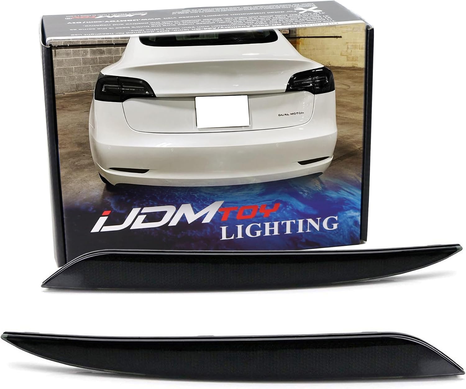 iJDMTOY OE-Spec Dark Smoked Rear Bumper Reflector Lens Replacements Compatible with Tesla 2017-2023 Model 3