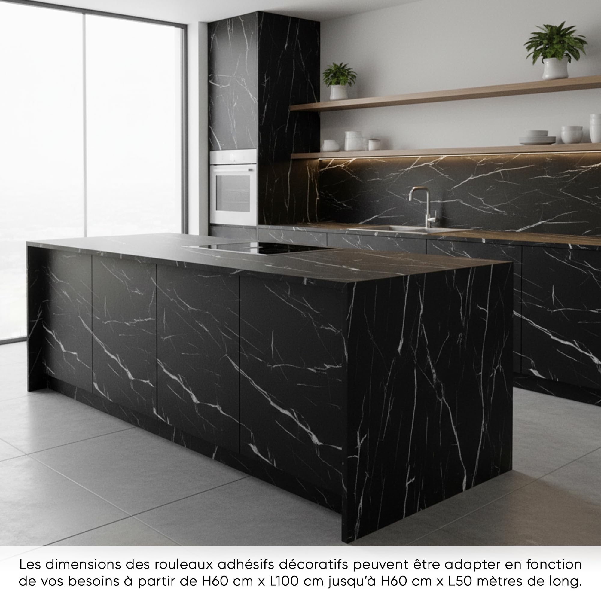 Ambiance - Adhesivo adhesivo para el metro (60 cm x 30 m, adhesivo para cocina, muebles y cuarto de baño, mármol, color negro y blanco