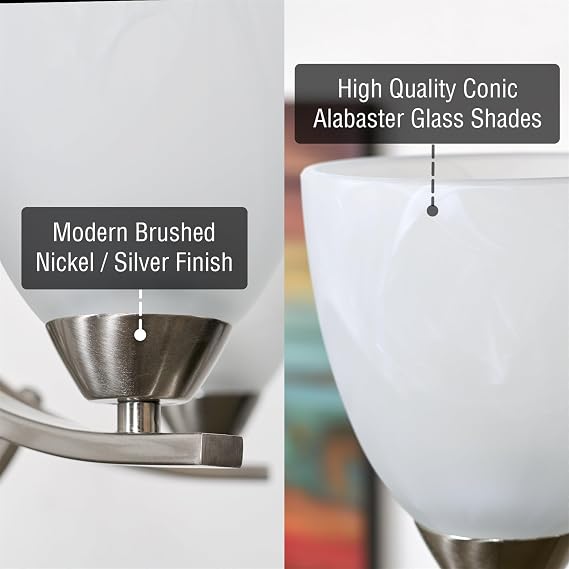 Kira Home Weston 24 Large Modern 5-Light Chandelier with Frosted Alabaster Glass Shades, Modern Transitional Silver Hanging Light Fixture, Brushed Nickel Finish