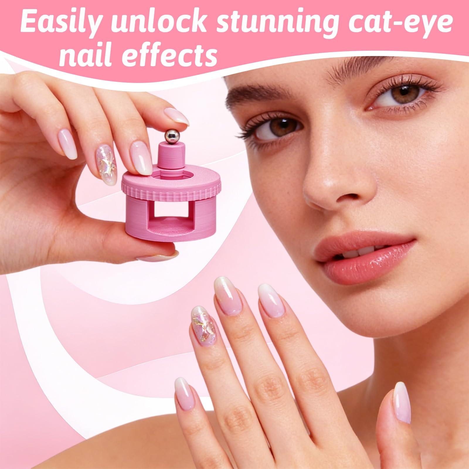 2 PCS 360° Girevole Magnetico per unghie effetto occhio di gatto, Sfera magnetica forte per Nail Art, Forza magnetica uniforme, Strumento magnetico principianti di Nail Design (Rosa &