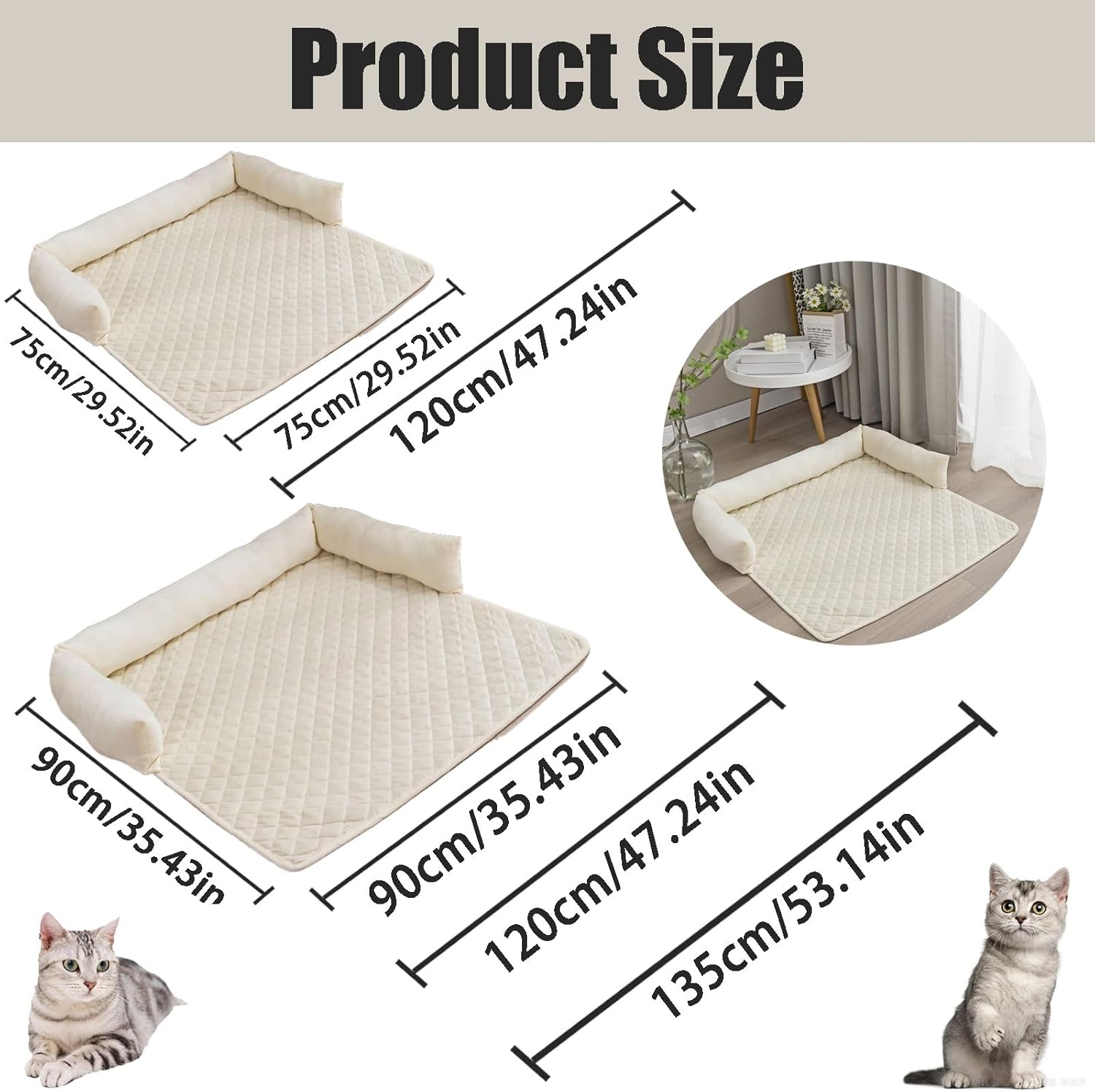 Generic Cooling Dog Bed, Cooling Mat, Cooling Dog Mat, Cooling Mat for Dogs, Cooling Pad for Dog, Washable Couch Protector(Off-white,75 * 75cm/29 * 29in)
