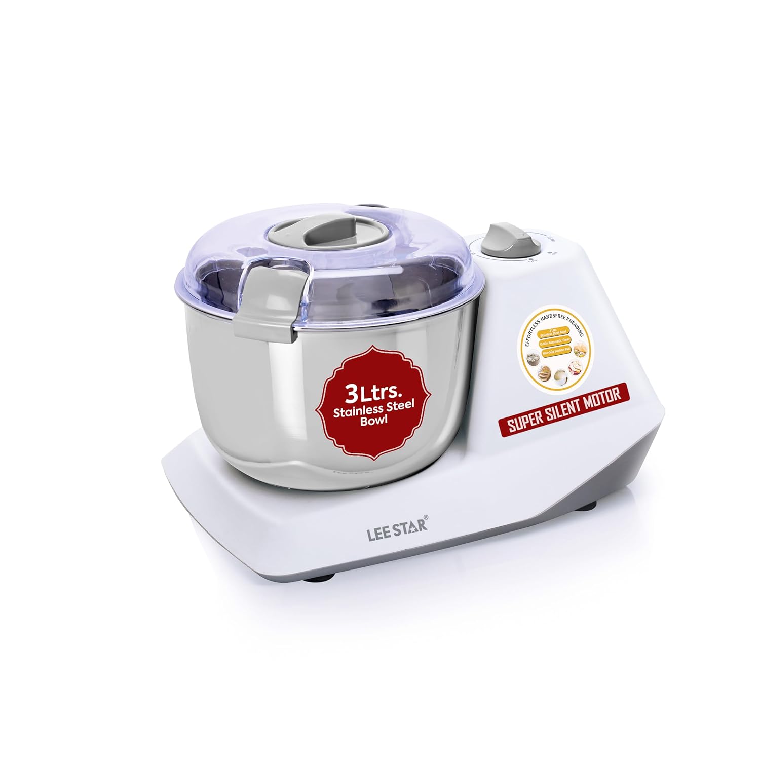 Lee Star Automatic Electric Atta Kneader, Dough Mixer Machine, Atta Kneader Machine with 3L Stainless Steel Bowl, 650W – White (LE-837)