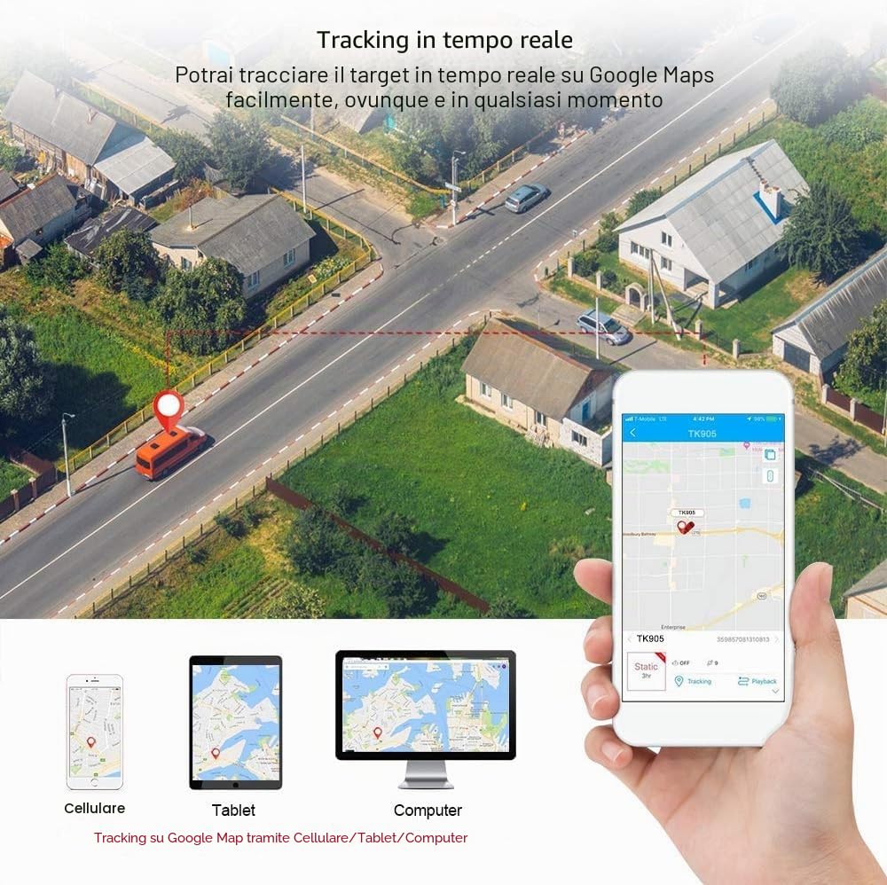 Winnes GPS Tracker per Auto 5000mAh Localizzatore Magnetico Anti-Furto con App Gratuita Senza Abbonamento, Geo-fence Alarm Impermeabile Portatile per Auto Moto Camion TK905