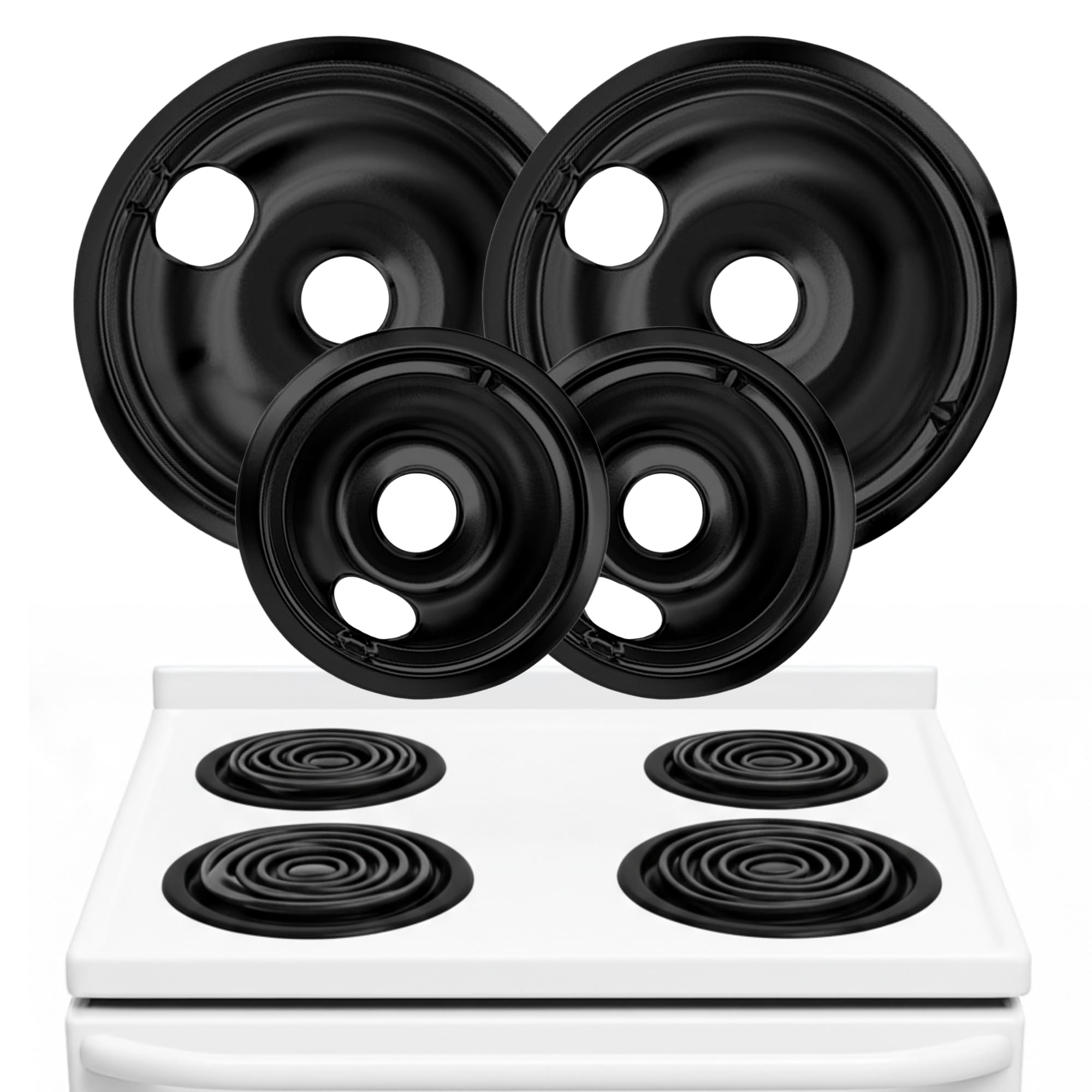 Electric Stove Drip Pans Set of 4 (2 x 6-Inch &amp; 2 x 8-Inch) Replacement Stove Drip Pans for Electric Stove for GE &amp; Hotpoint Ranges - Compatible with WB31M20 &amp; WB31M19 Stove Burner Drip Pan