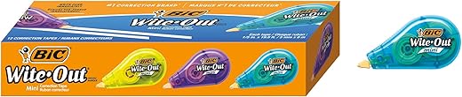 BIC Wite-Out Brand Mini Correction Tape (WOTM11-WHI), 16.4 Feet, white Correction Tape, Compact Tape Office or School Supplies 12-Count Pack
