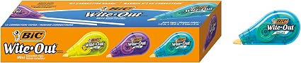 BIC Wite-Out Mini Correction Tape, White, No Dry Time, Long Lasting, 12-Count (Tape Body Colors May Vary)