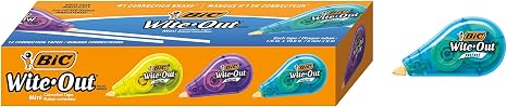 BIC Wite-Out Mini Correction Tape, White, No Dry Time, Long Lasting, 12-Count (Tape Body Colors May Vary)
