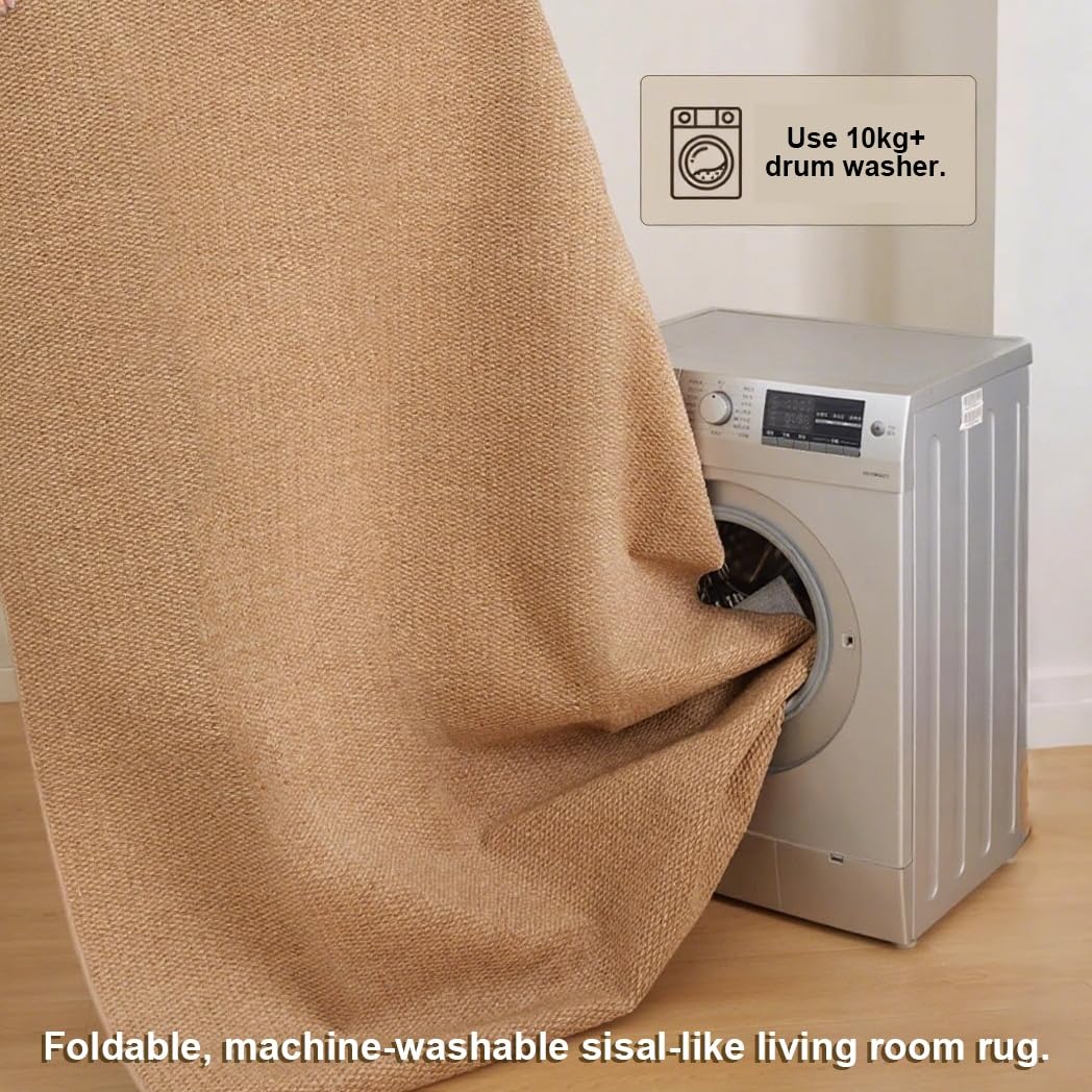 Tappeti Schlafzimmer Effetto Juta, Tappeto Läufer Antiscivolo Lavabile | Unifarben Modern, Flachgewebe, wasserfest, pflegeleicht, robust, 8 mm, für Wohnzimmer & Esszimmer(Brown,140x200CM)