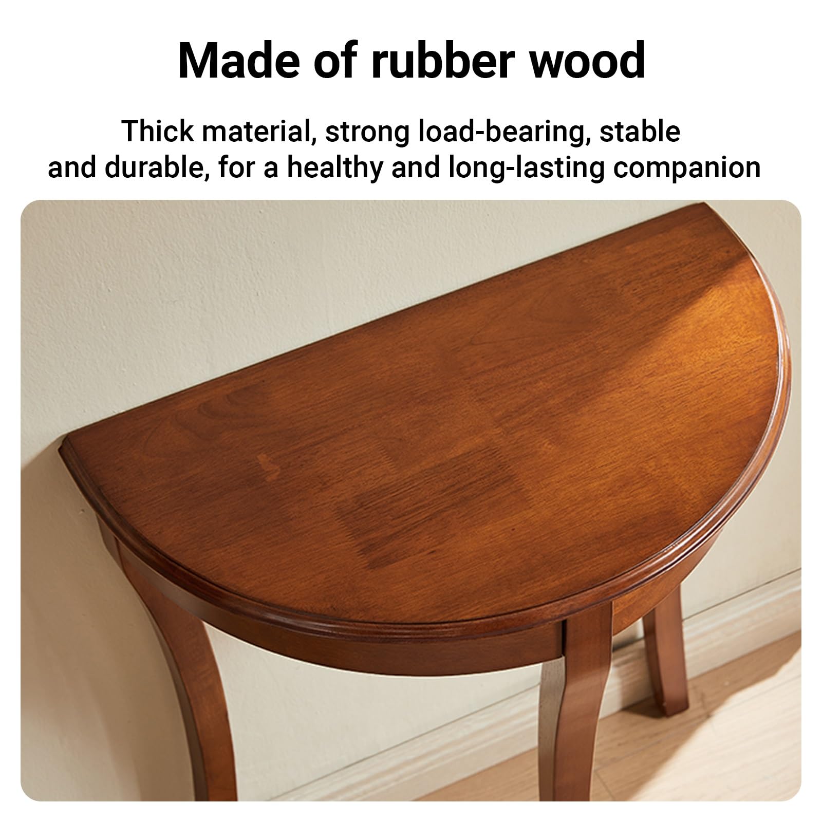 Élégante table console demi-lune – Table d'appoint d'entrée en bois massif pour salon et couloir – Design étroit élégant pour plantes et petits espaces (noyer)