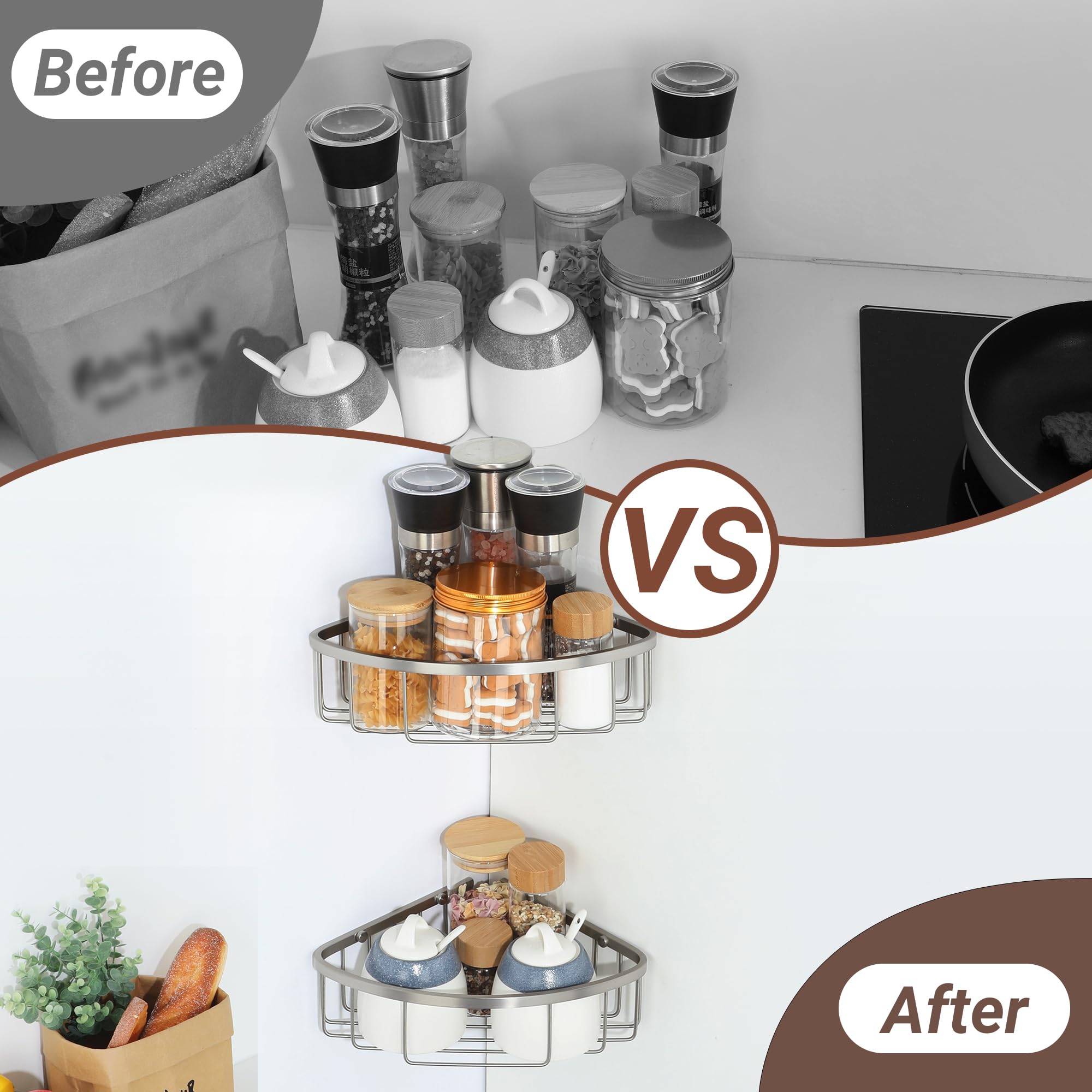 SAYAYO 2 Pack Corner Shower Caddy, Bathroom Corner Shelves Shower Storage Wall Mounted - Image 3