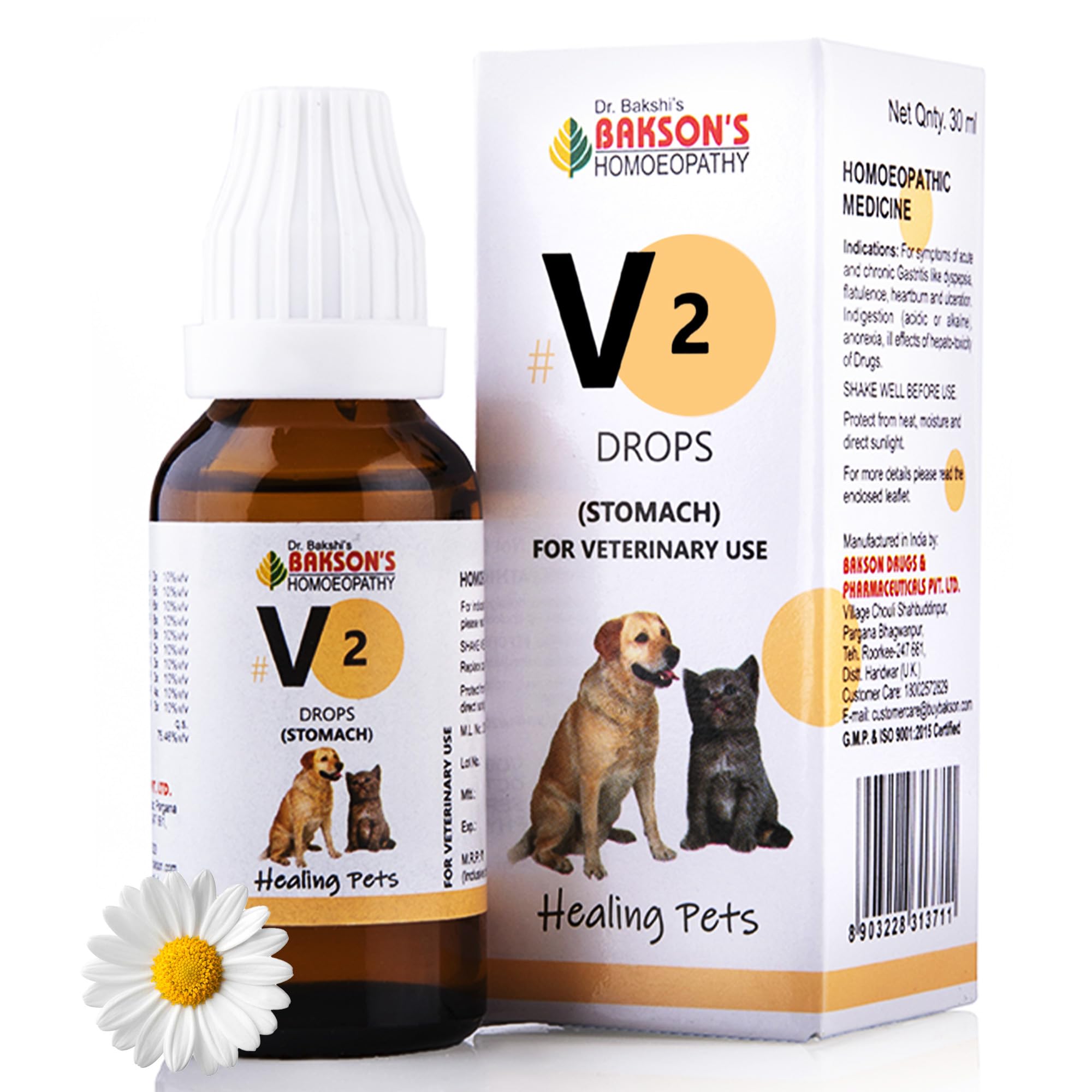 Bakson Veterinary | V-2 Stomach Drops | Indigestion Stomach Drops for Pets | Flatulence | Vomiting | Gut Health | No Side Effects | Safe Homoeopathy Medicine | 30ML