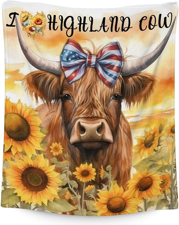 Mercuryelf Highland Cow Throw Blanket - Soft, Fuzzy & Warm - 40x50 Inches Flannel Blankets for Travel, Office - Colorful Rustic Throws Gift for Girls, Boys
