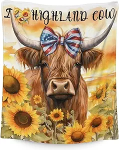 Mercuryelf Highland Cow Throw Blanket - Soft, Fuzzy & Warm - 40x50 Inches Flannel Blankets for Travel, Office - Colorful Rustic Throws Gift for Girls, Boys