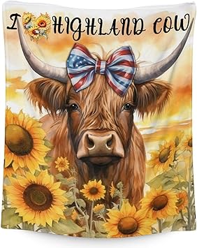 Mercuryelf Highland Cow Throw Blanket - Soft, Fuzzy & Warm - 40x50 Inches Flannel Blankets for Travel, Office - Colorful Rustic Throws Gift for Girls, Boys