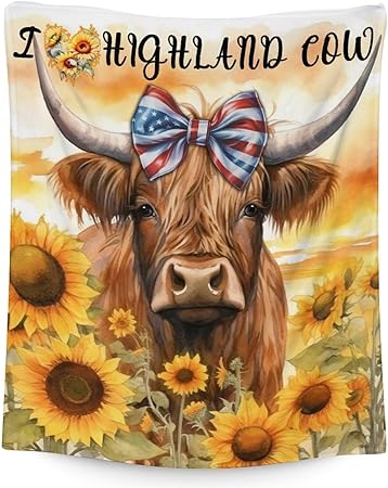 Mercuryelf Highland Cow Throw Blanket - Soft, Fuzzy & Warm - 40x50 Inches Flannel Blankets for Travel, Office - Colorful Rustic Throws Gift for Girls, Boys