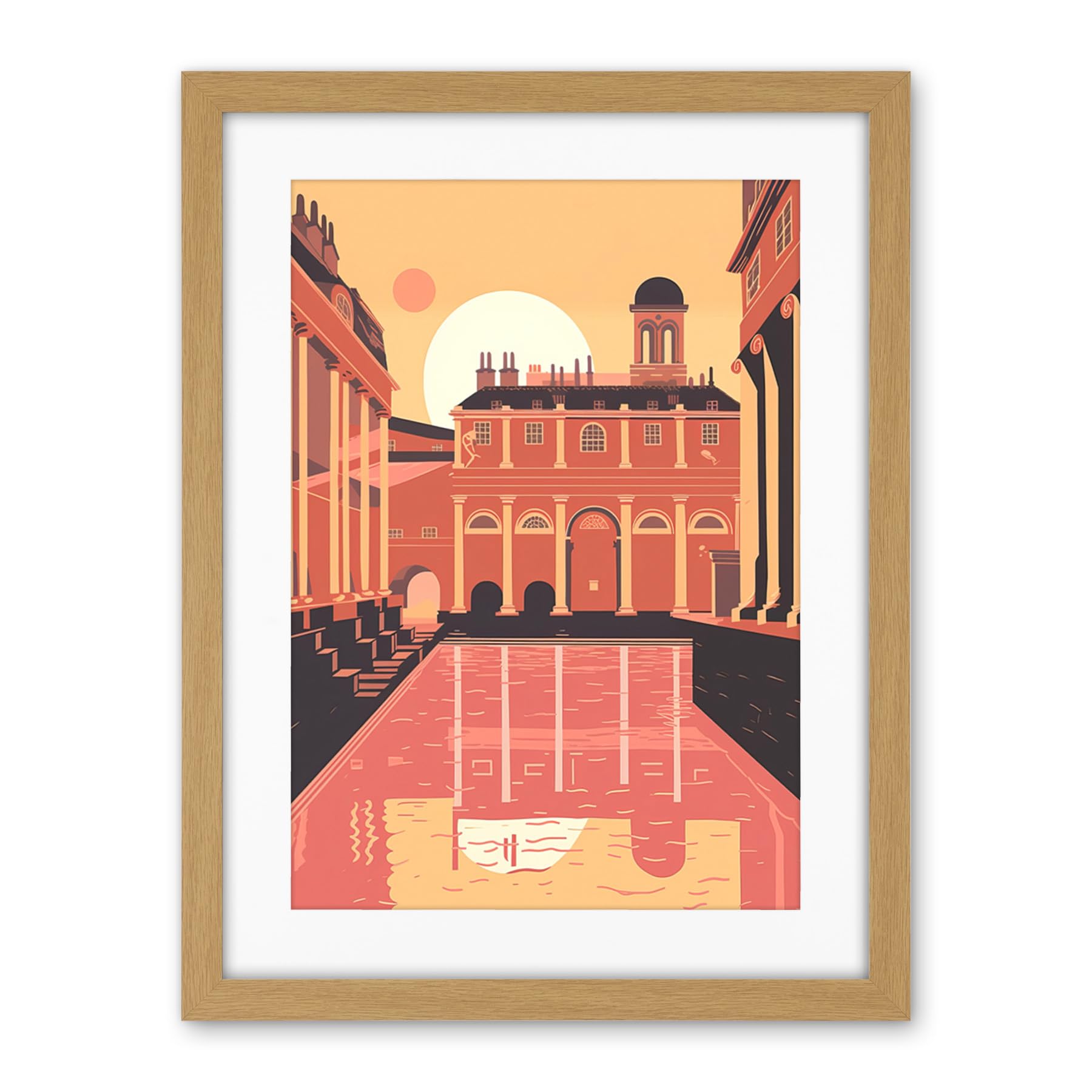 Artery8 Roman Baths Georgian Architecture Illustration Artwork Framed Wall Art Print 18X24 Inch