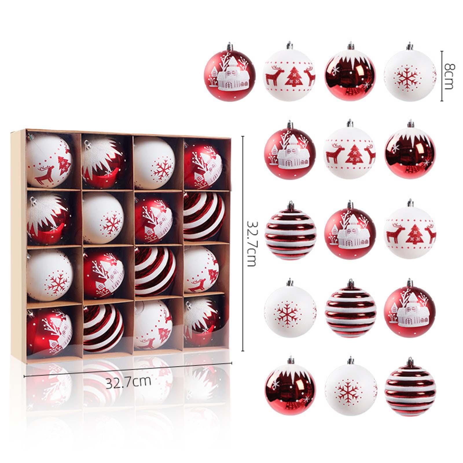 16 Weihnachtskugeln, Ornamente, Christbaumkugeln, Partyzubehör, Christbaumschmuck, für Kränze, Girlanden, Feiertage, Jubiläen, Rot und weiß