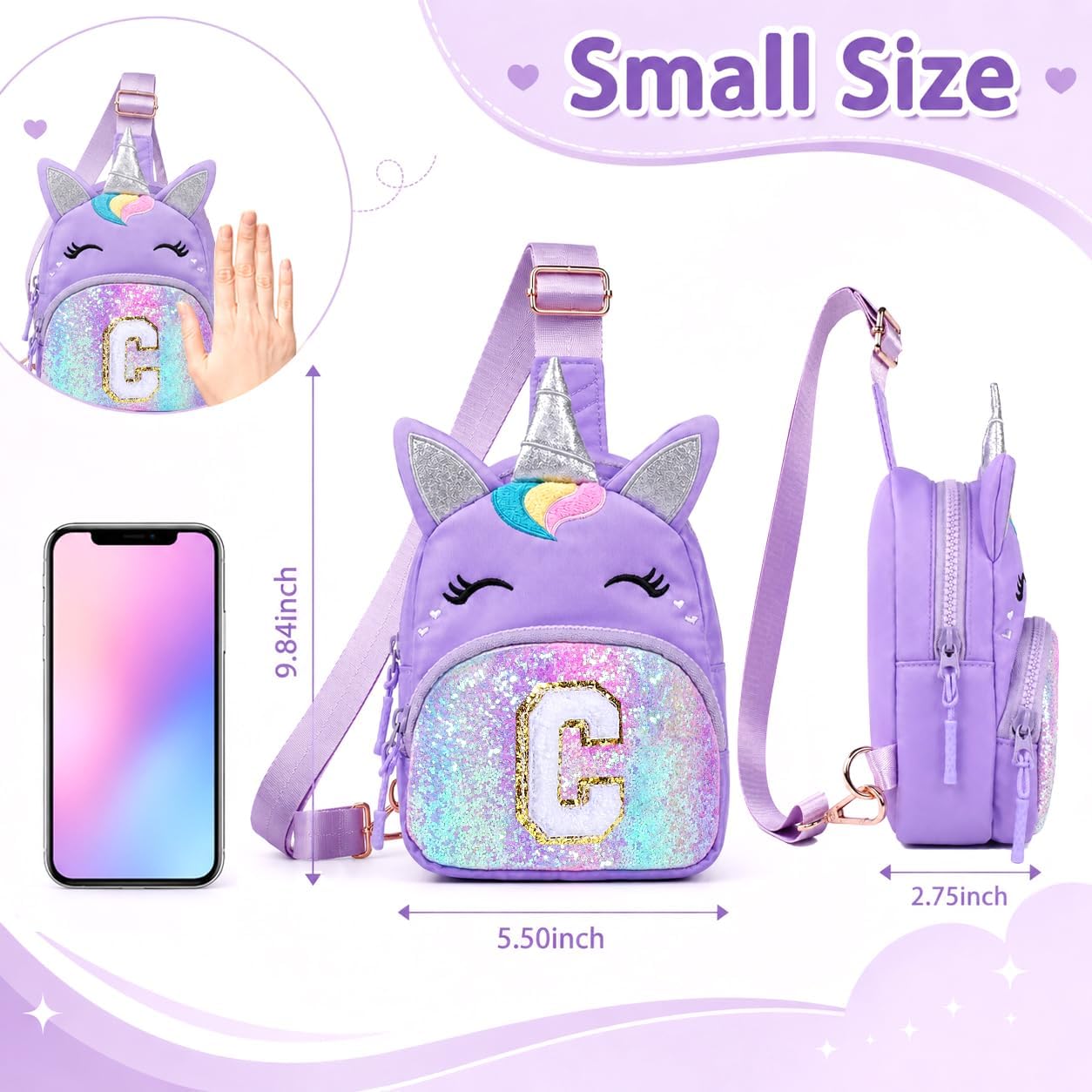 Birthday Gifts for Girls Kid Unicorn Sling Bag for Girls Kid, Purple C image 4