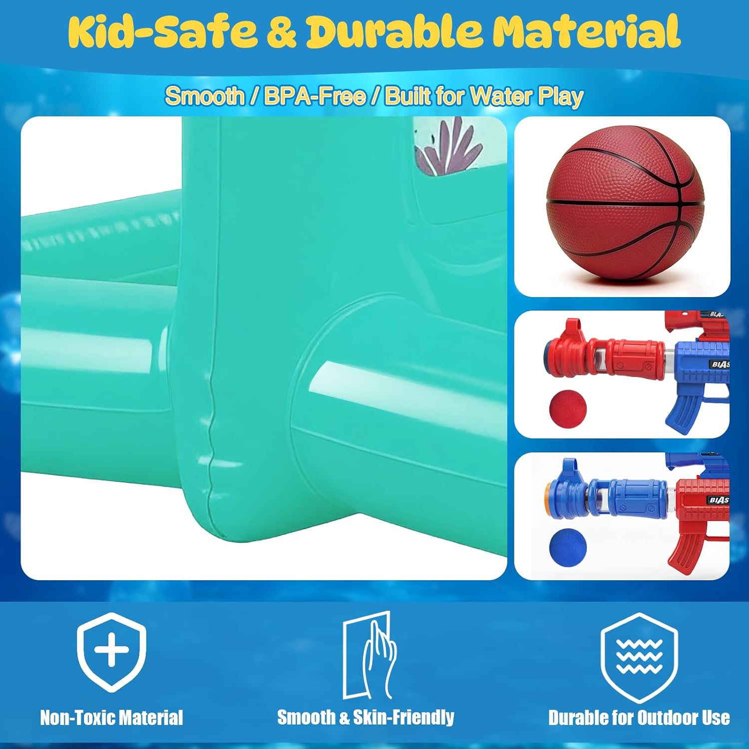 Pool Toys Games for Kids & Adults, 2-in-1 Pool Basketball Hoop & Shooting Game, Family Pool Party Games with Multiple Balls - Lake Green