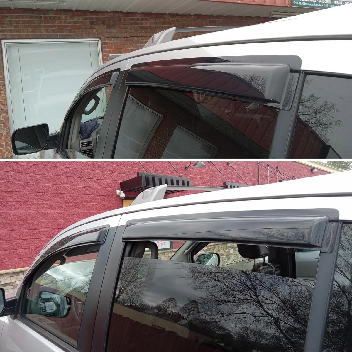 Original 4pcs Wind Deflector, Outside Mount Tape-On Waterproof Protective Rain Guards Set, Sunroof Side Window Visors Compatible with 2005-2015 Nissan Armada 94134