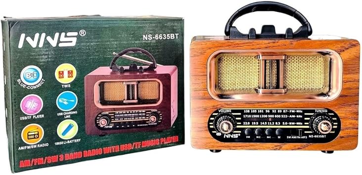 Buffer Büyük Boy Retro, Nostaljik, Ahşap Tasarım Bluetooth Hoparlörlü, Şarjlı, Taşınabilir FM/AM De